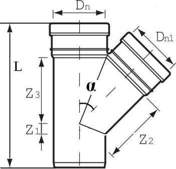 Схема тройника ПВХ для канализационных труб