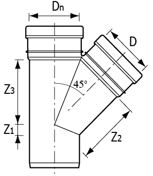 Схема тройника для ПВХ труб наружной канализации