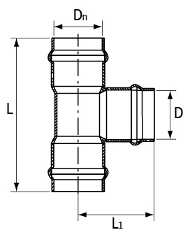 Схема тройника ПВХ с резьбовым выходом PN10